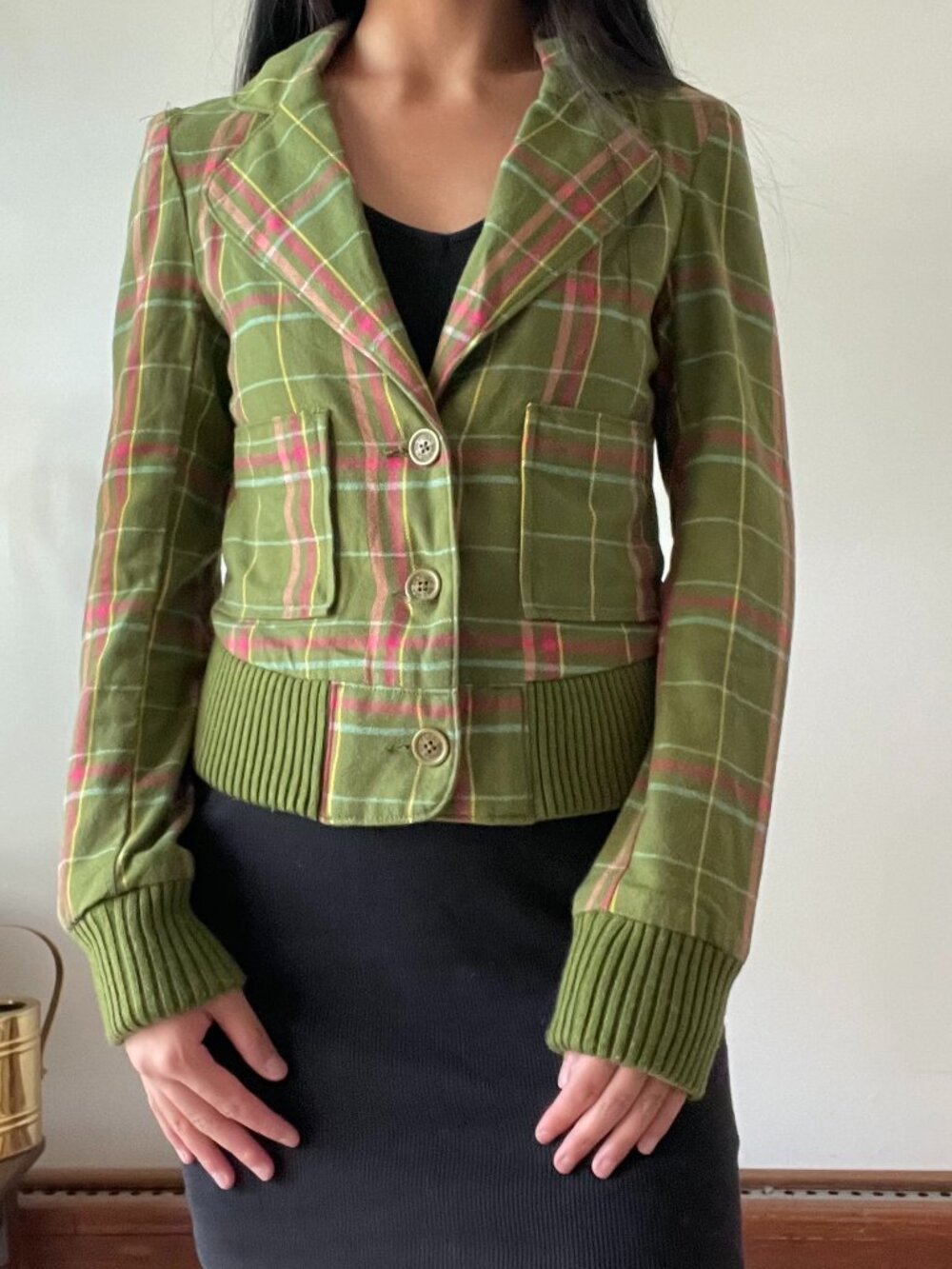 Y2K Split Plaid Blazer Bomber Blueless Colorful